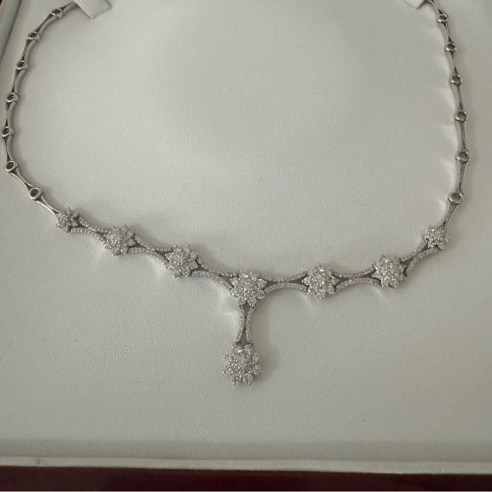 Gorgeous 14k solid white gold a natural diamond choker necklace - Picture 4 of 4